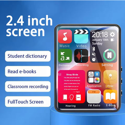 2.4" Touchscreen MP3 MP4 Player Bluetooth HiFi HD FM Record 4GB & support 128GB