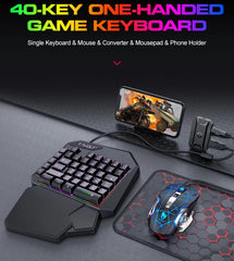 T-Wolf One Handed Gaming Keyboard Mouse Converter Mobile Game Backlight