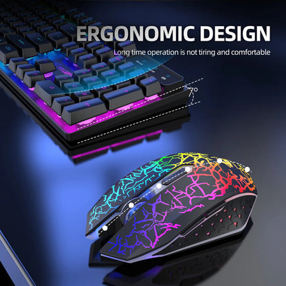 2.4G WIRELESS KEYBOARD MOUSE Set RGB BACKLIGHT RECHARGABLE KEYCAP RETRO