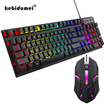 WIRED KEYBOARD MOUSE SET 104 Keys BACKLIT LUMINOUS COOL LIGHTING
