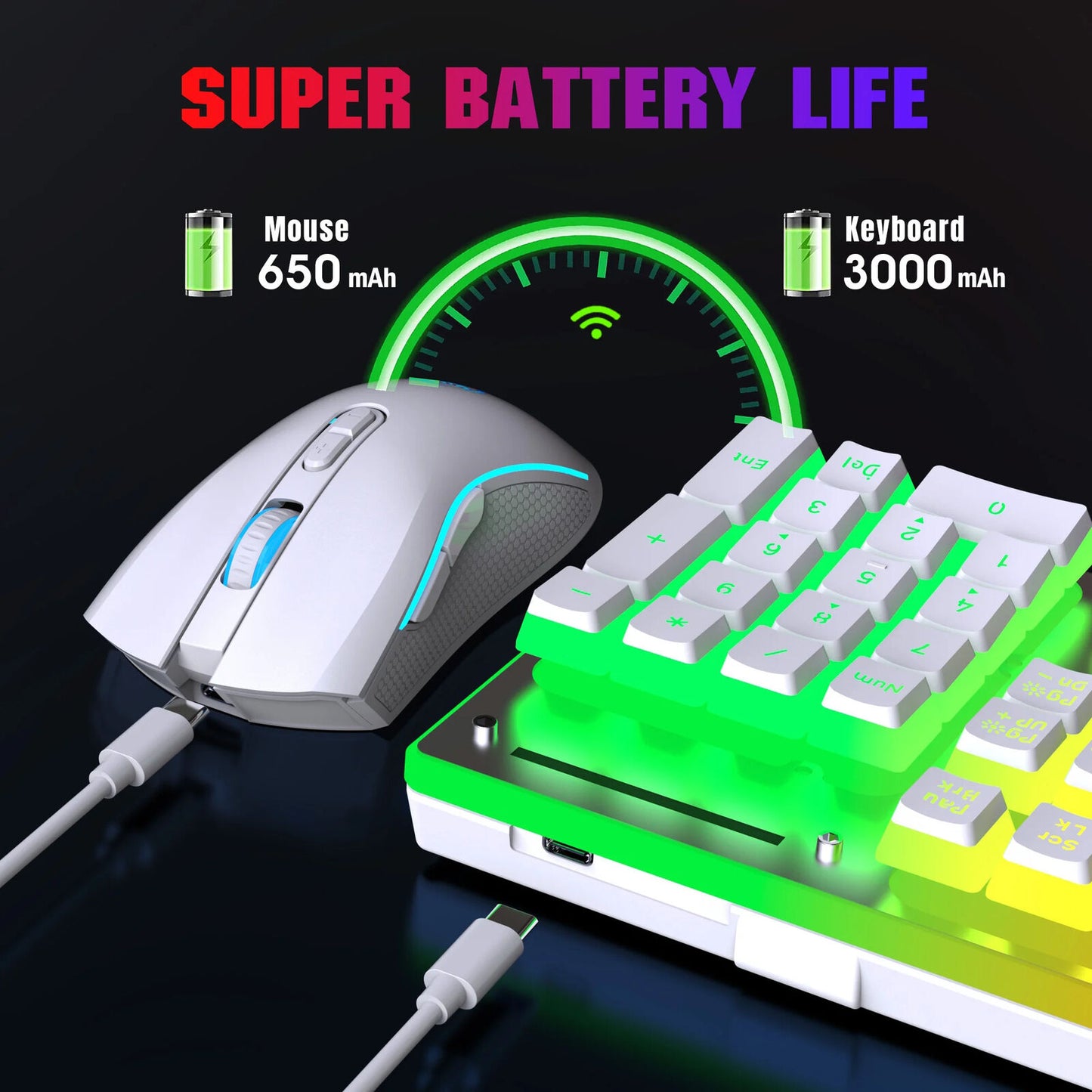 Wireless Keyboard Mouse 104 Keys Translucent Design 6 awesome Backlight 4000 DPI