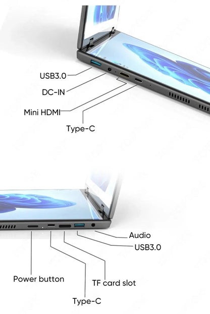 ZeeTec 14" DUAL SCREEN LAPTOP COMPUTER 360 Degrees Flip Intel N95 16GB 512GB SSD