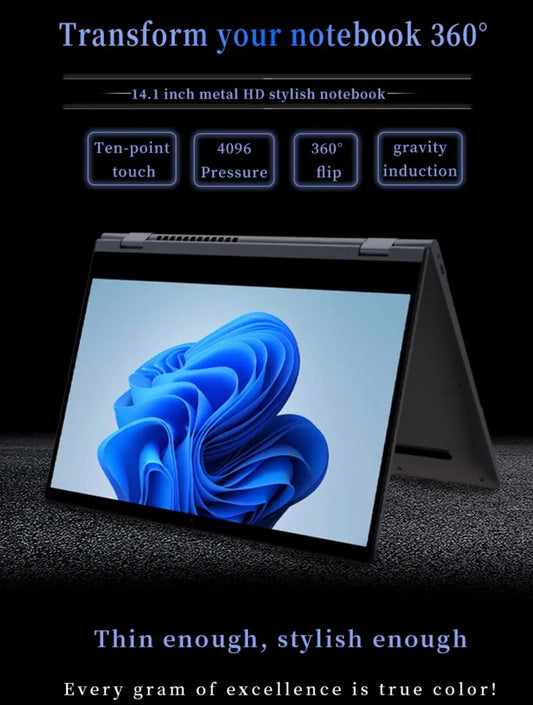 ZeeTec 14" 2 in 1 LAPTOP COMPUTER YOGA 360 DEGREE FLIP Intel N100 16GB RAM 512GB