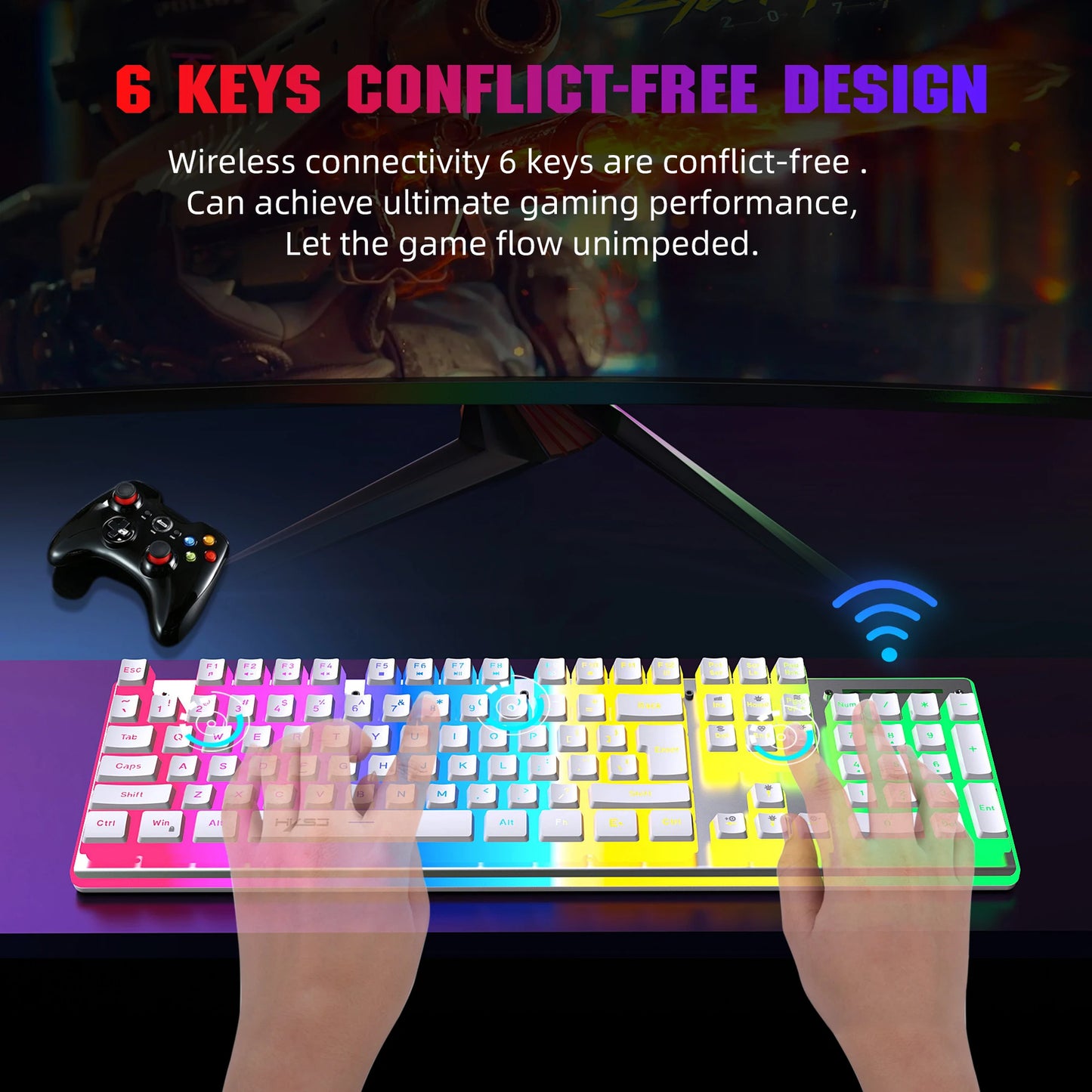 Wireless Keyboard Mouse 104 Keys Translucent Design 6 awesome Backlight 4000 DPI