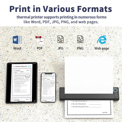 Portable Wireless Lightweight Thermal Printer A4, Inkless Built in Battery