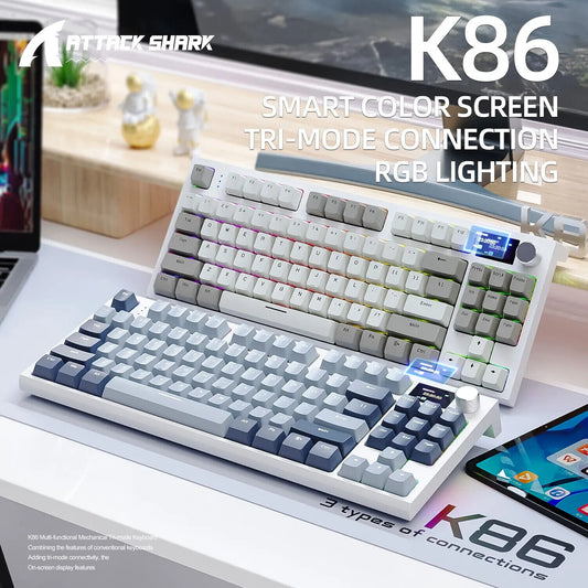 WIRED WIRELESS MECHANICAL KEYBOARD Attack Shark RGB SWAP PBT DISPLAY VOLUME