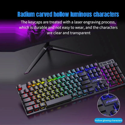 WIRED KEYBOARD MOUSE SET 104 Keys BACKLIT LUMINOUS COOL LIGHTING