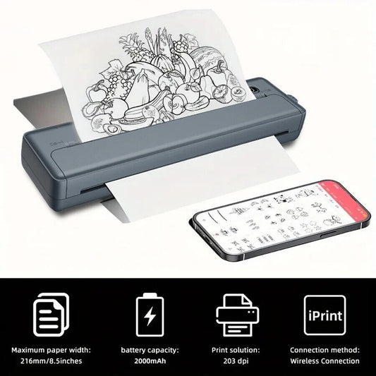 Portable Wireless Lightweight Thermal Printer A4, Inkless Built in Battery