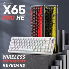 ATTACK SHARK X65 PRO HE Gaming Keyboard, Triple-mode connectivity (Wired Bluetooth and 2.4GHz Wireless), Magnetic switches, 0.01mm Accuracy 8000Hz Polling Rate, Adjustable Actuation Points, Snap Tap and Last Keystroke Prioritization, RGB Lighting