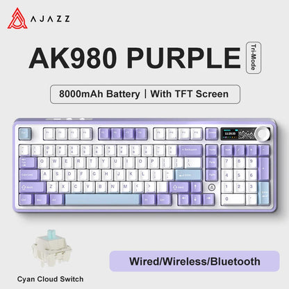 Wireless Wired Mechanical Keyboard 98 keys RGB TFT Display Knob Hot SWAP SWITCH