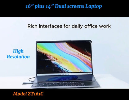 ZeeTec DUAL SCREEN 16" plus 14" LAPTOP COMPUTER Intel I7 9th Gen 16GB 512GB