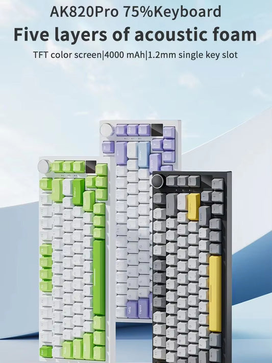 AJAZZ AK820 Pro Mechanical Gaming Keyboard TFT Screen RGB Tri-Mode Wired 2.4G Bluetooth