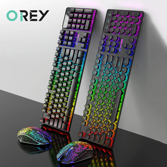 2.4G WIRELESS KEYBOARD MOUSE Set RGB BACKLIGHT RECHARGABLE KEYCAP RETRO