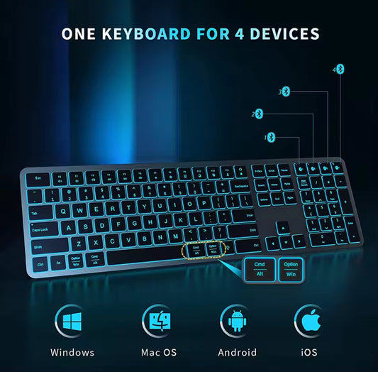 Bluetooth Backlit Wireless Keyboard Multi-Device for Laptop iPad Tablet MAC