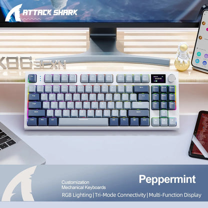 WIRED WIRELESS MECHANICAL KEYBOARD Attack Shark RGB SWAP PBT DISPLAY VOLUME