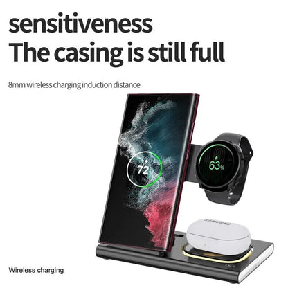 3 in 1 Wireless Fast Charger Stand LED Light Foldable for Samsung
