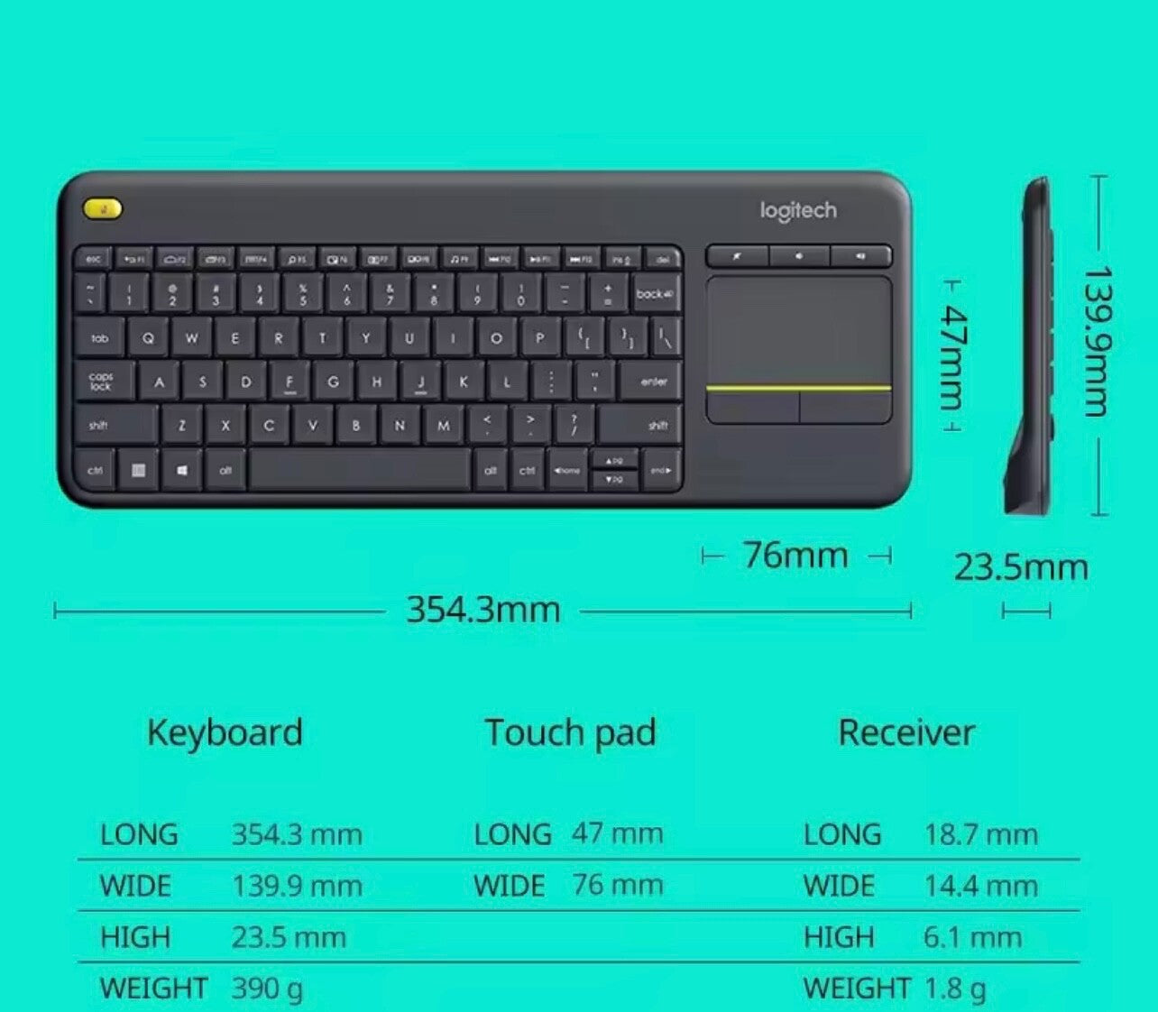 Logitech K400 Plus Wireless Keyboard Touchpad Smart TV PC Android TV Plug Play