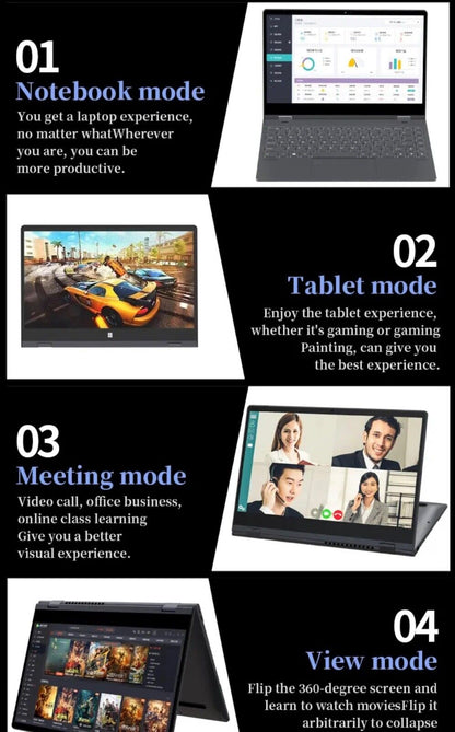 ZeeTec 14" 2 in 1 LAPTOP COMPUTER YOGA 360 DEGREE FLIP Intel N100 16GB RAM 512GB