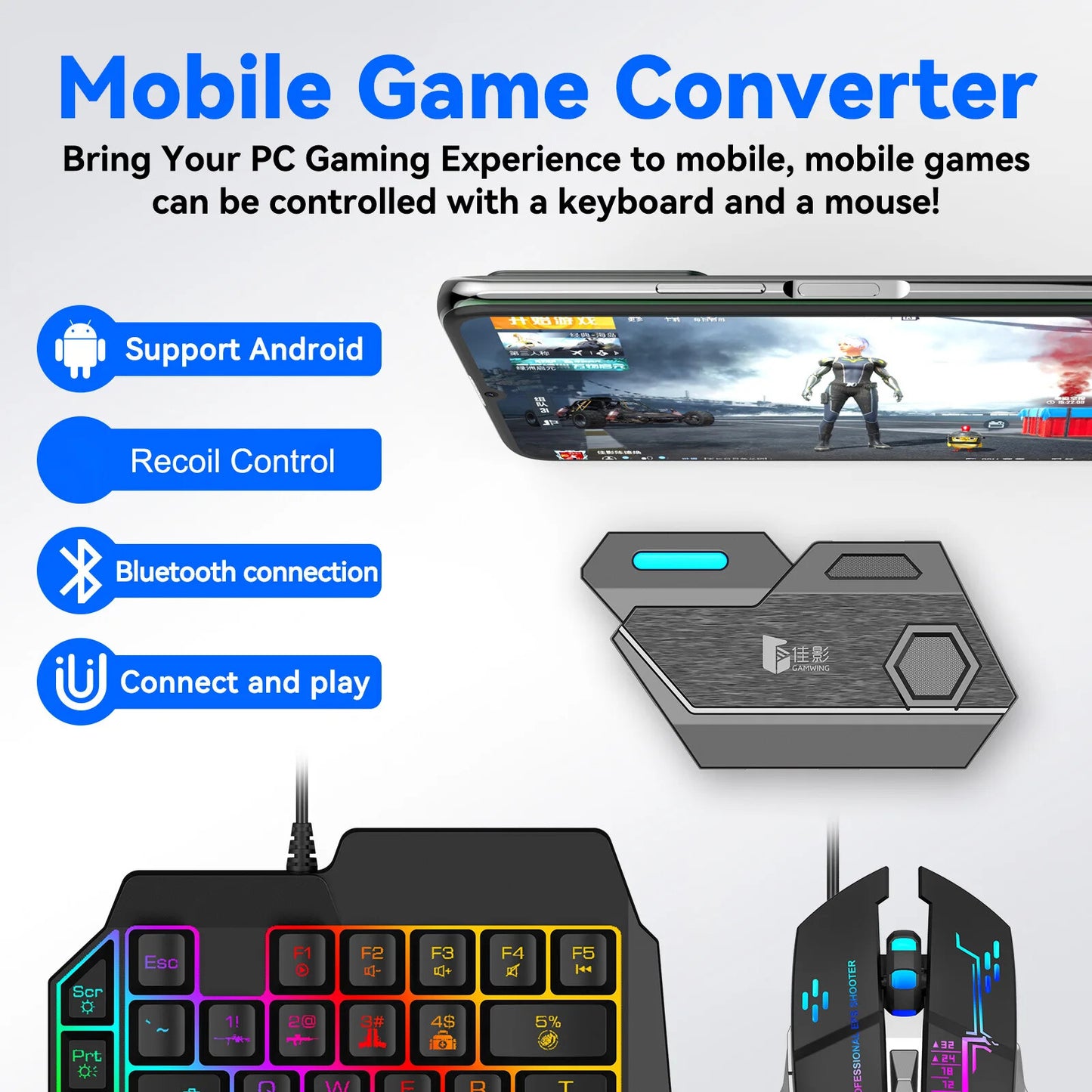 Gamer 5 in 1 Kit Mobile Games PUBG Fortnite Converter adapter for mobile devices