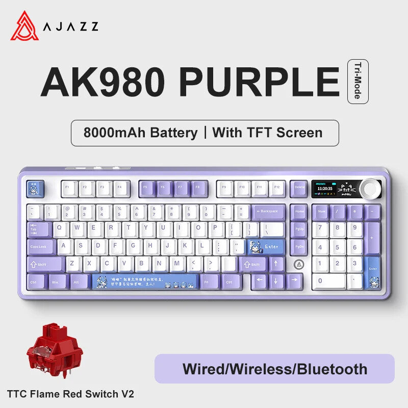 Wireless Wired Mechanical Keyboard 98 keys RGB TFT Display Knob Hot SWAP SWITCH