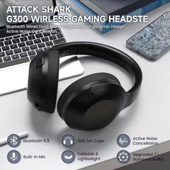 ATTACK SHARK G300 Wireless Gaming Headset BT 5.3 HD Sound Foldable Mic ANC