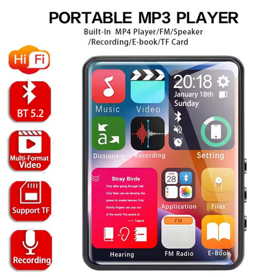 2.4" Touchscreen MP3 MP4 Player Bluetooth HiFi HD FM Record 4GB & support 128GB
