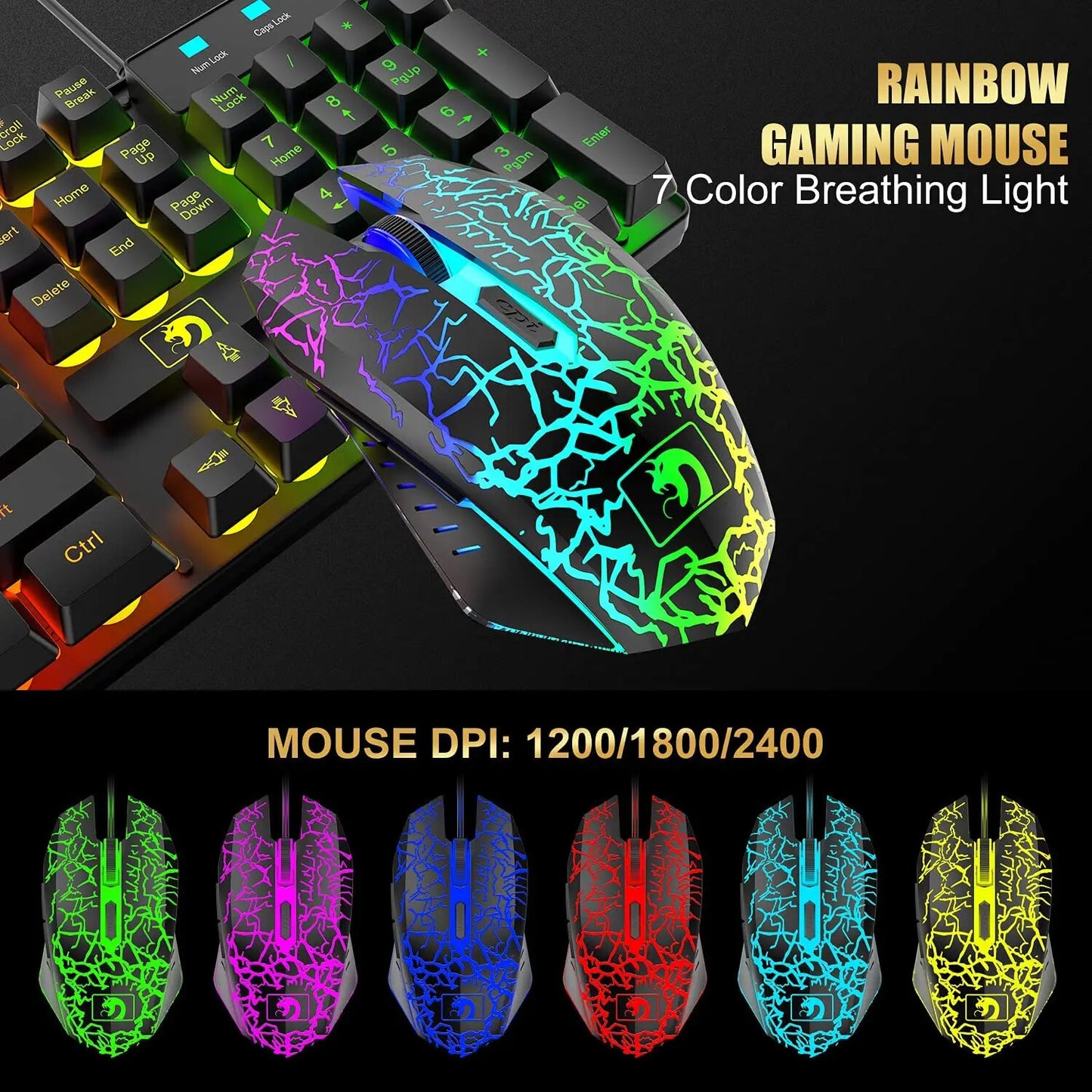 4-in-1 Gaming Combo Bundle Wired Keyboard, Mouse, Headset & Pad, RGB LED Backlit