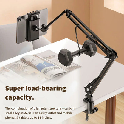 ADJUSTABLE LONG ARM TABLET STAND SMARTPHONE HOLDER DESKTOP ROTATING CLAMP MOUNT