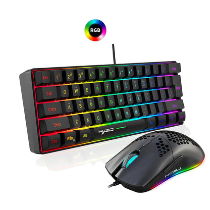 Wired Gaming Keyboard & Mouse Bundle 61-Key RGB Keyboard, 6-Button Programmable