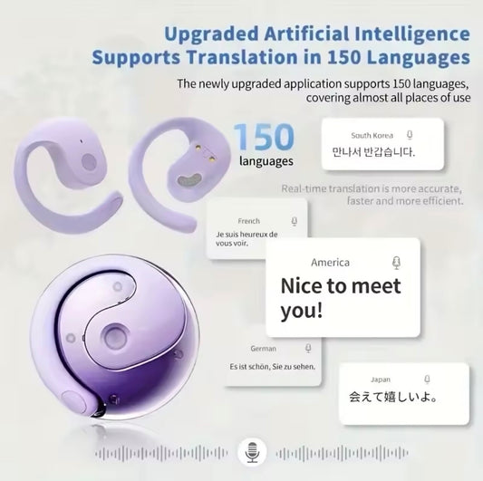 AI Translator Earphones 144 Langs Wireless BT Travel Business Headset Earbuds