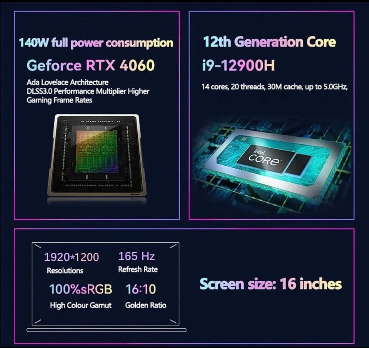 ZeeTec 16" GAMING LAPTOP COMPUTER 165HZ i9 12th 16GB 512GB NVIDIA RTX 4060 8GB