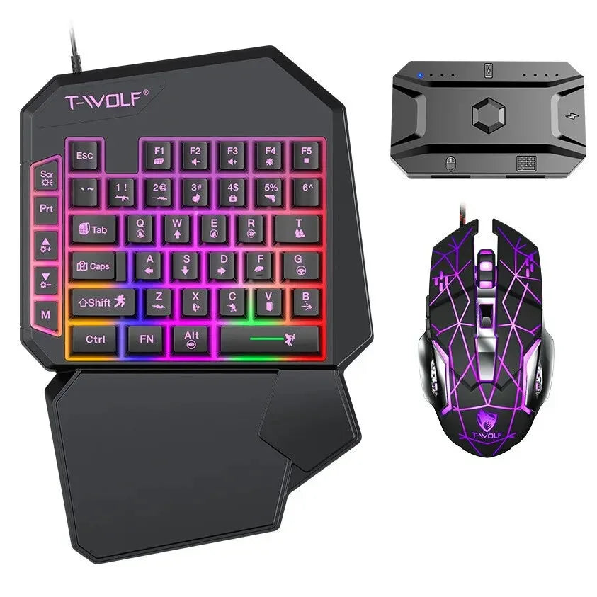 T-Wolf Gaming Keyboard Mouse Converter for One Handed Mobile Gaming with Backlight - ZeeTec Store