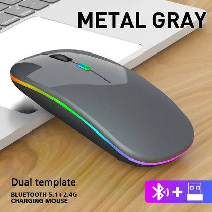 WIRELESS MOUSE RECHARGABLE LED LIGHTS Ergonomic SILENT Click 1600 DPI 4 Buttons