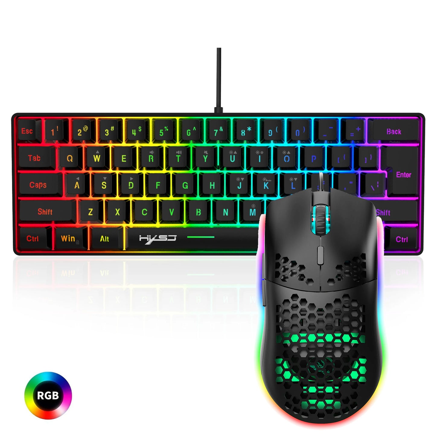 Wired Gaming Keyboard & Mouse Bundle 61-Key RGB Keyboard, 6-Button Programmable