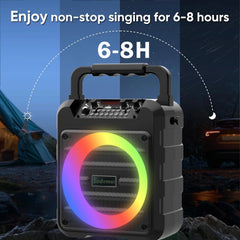 Portable Bluetooth Karaoke Speaker, Enhanced Audio Performance – 6.5-inch full-range speaker with advanced high/low bass separation technology, Dynamic LED Disco Lights,Support Micro TF card, USB flash, and AUX connections, 6000mAh battery