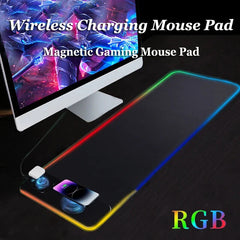RGB LUMINOUS GAME DESK PAD MAT with MAGNETIC FAST WIRELESS CHARGER for PHONE