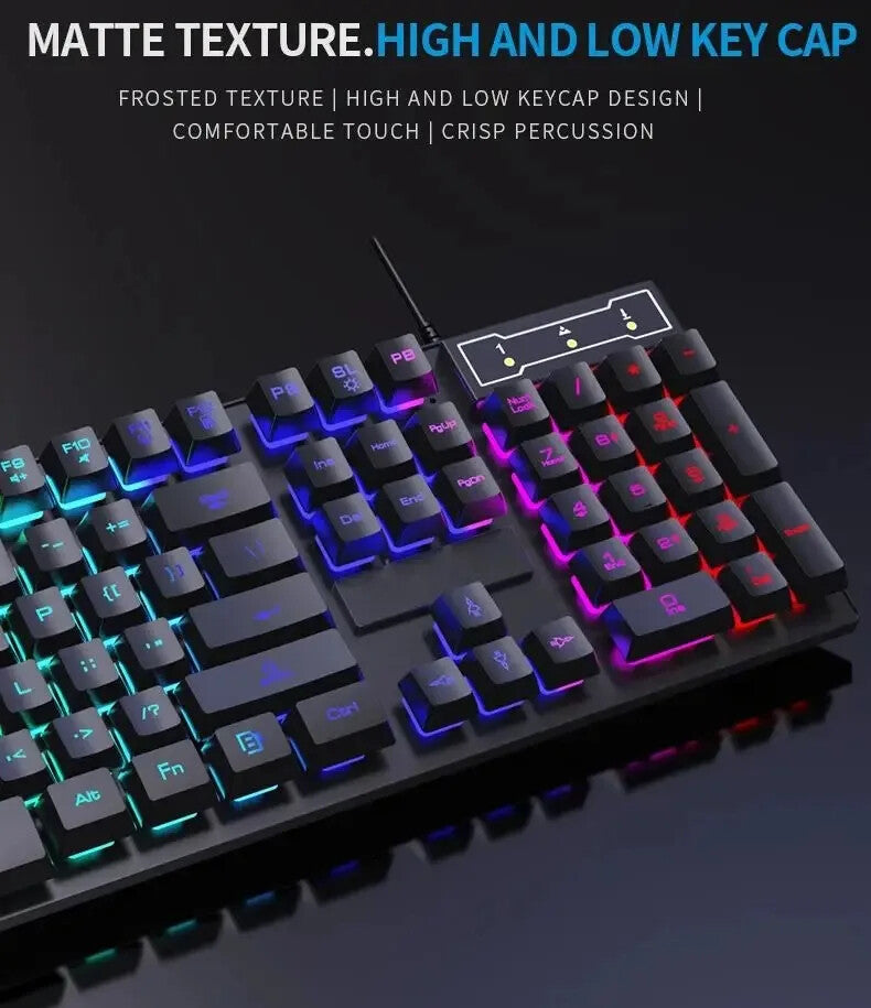 WIRED KEYBOARD MOUSE SET 104 Keys BACKLIT LUMINOUS COOL LIGHTING