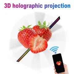 HOLOGRAM FAN PROJECTOR 3D,High Quality LED Lamp Beeds,Upload/Create/Display image or video in 3D,8GB TF Memory Card Included,Smart Control via App & Remote,Adjustable Brightness & Viewing Angle,Bonus: Massive 3D Ready Image Video Library