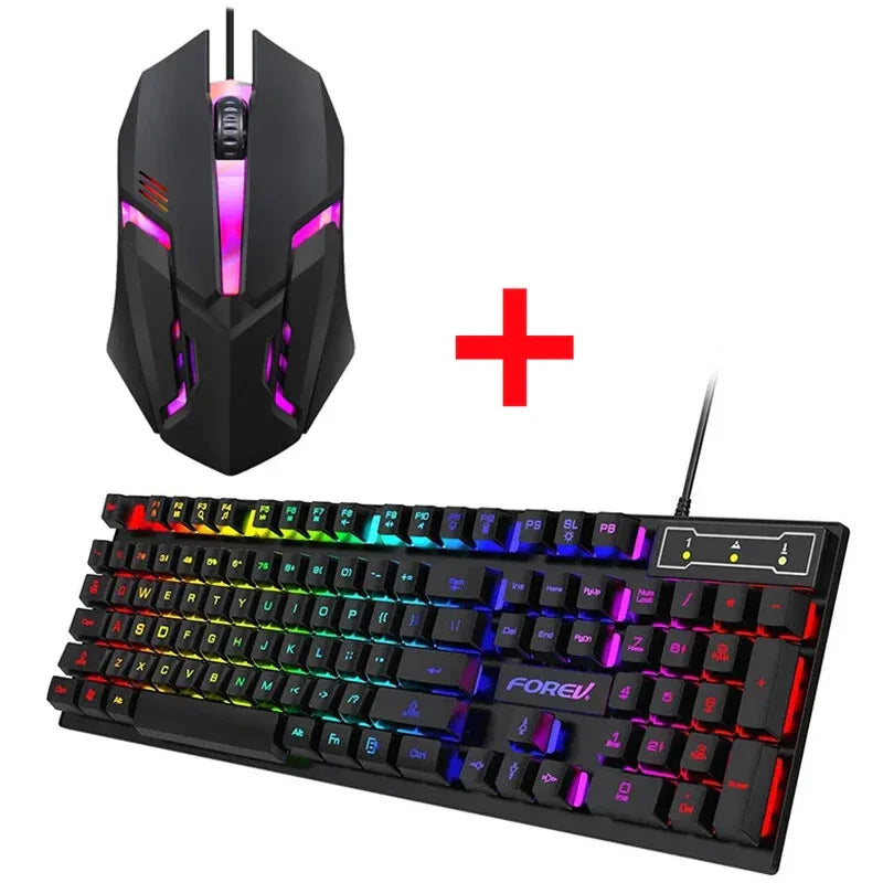 Wired Keyboard Mouse Set with 104 Keys, 3 Color Backlit USB Keyboard & LED Breathing Color Mouse with 6 Buttons, Plug & Play - ZeeTec Store
