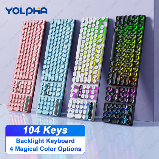 WIRED KEYBOARD 104 Keys RGB BACKLIT GAMING ERGONOMIC Colorful Magical Punk Cap